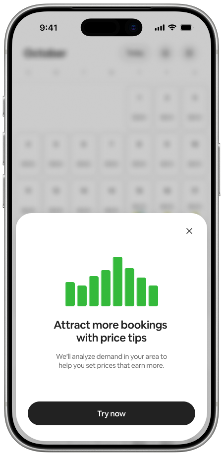 Price tips on the host calendar, on iPhone