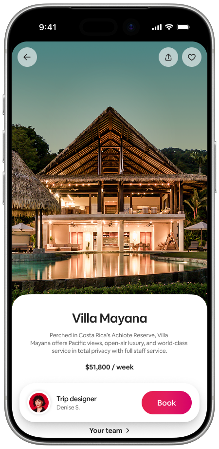 Villa Mayana listing on iPhone